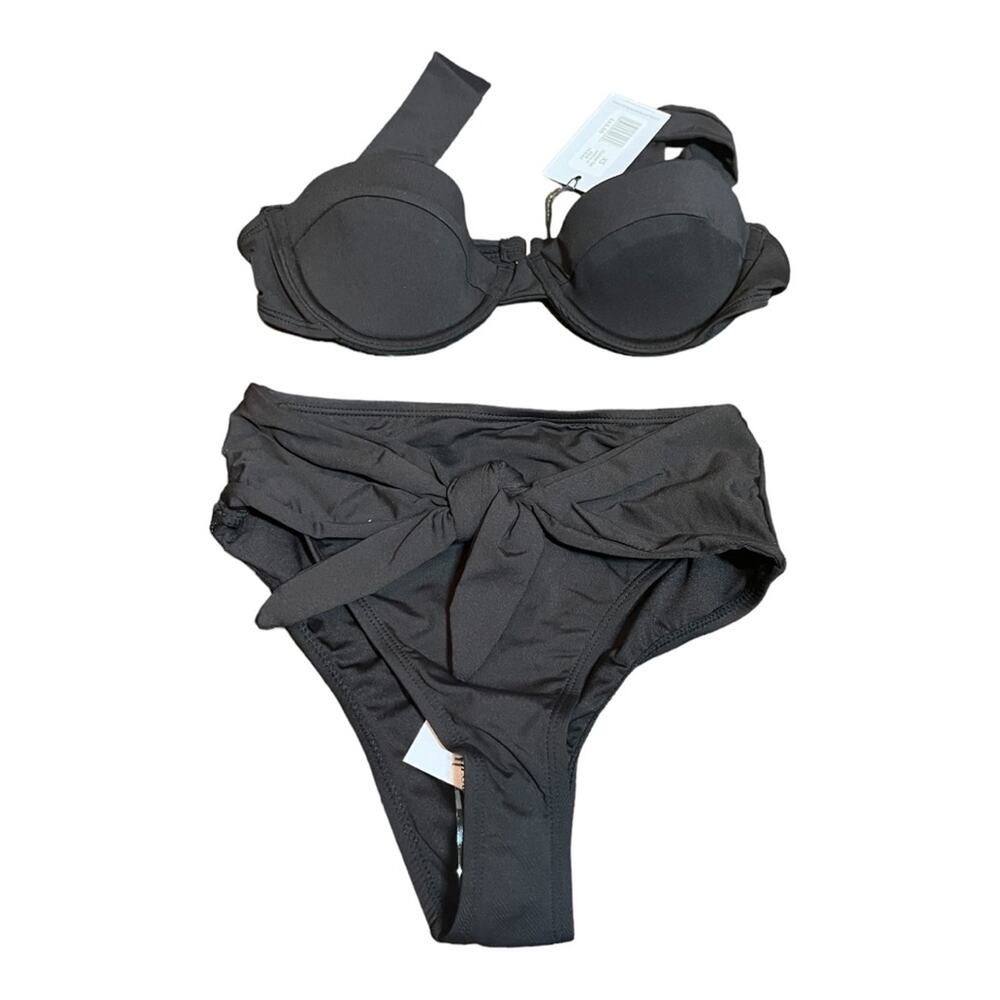 NWT WeWoreWhat Bikini Set Claudia Top Riviera High Waist‎ Bottom Black Sm